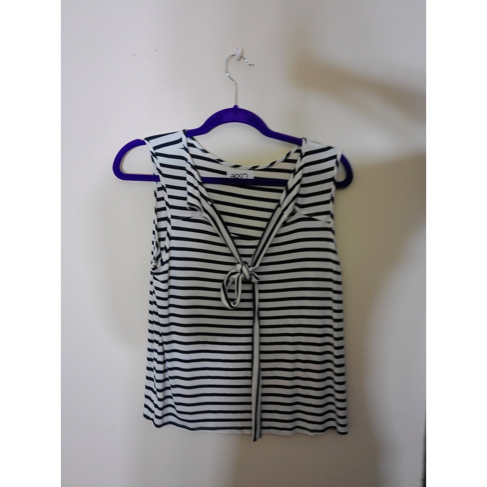 Striped Tank Top Women Medium Black White Nautical Tie Neck Sleeveless Fisherman